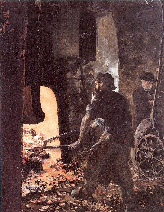 Adolph von Menzel Self-Portrait with Worker near the Steam-hammer Germany oil painting art